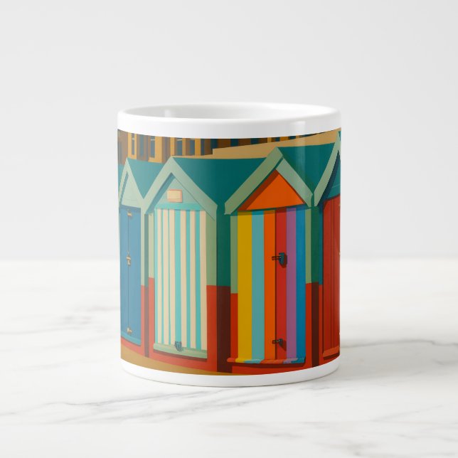 Brighton Beach Huts - Färgfläcksliknande utskrift Jumbo Mugg (Framsidan)