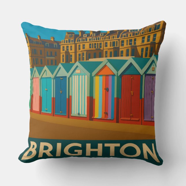 Brighton Beach Huts - Färgfläcksliknande utskrift Kudde (Framsida)