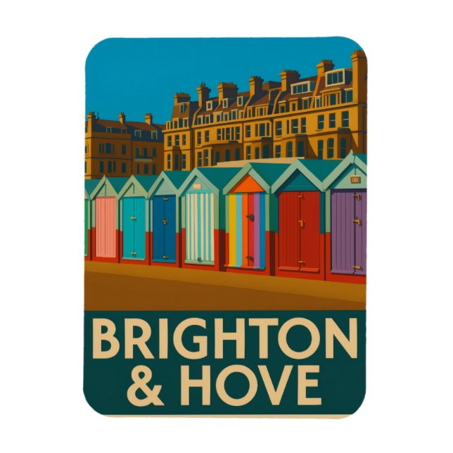 Brighton Beach Huts - Färgfläcksliknande utskrift Magnet (Vertikal)