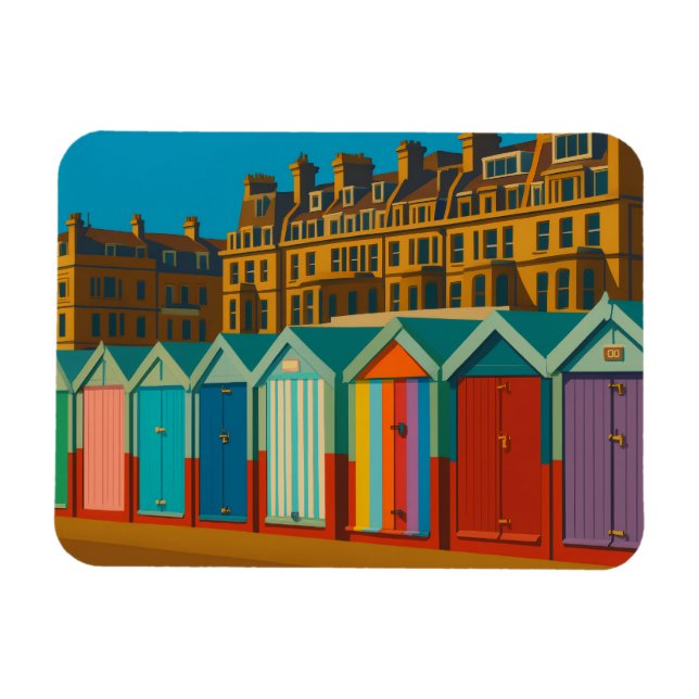 Brighton Beach Huts - Färgfläcksliknande utskrift Magnet (Horisontell)