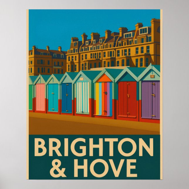Brighton Beach Huts - Färgfläcksliknande utskrift Poster (Framsidan)