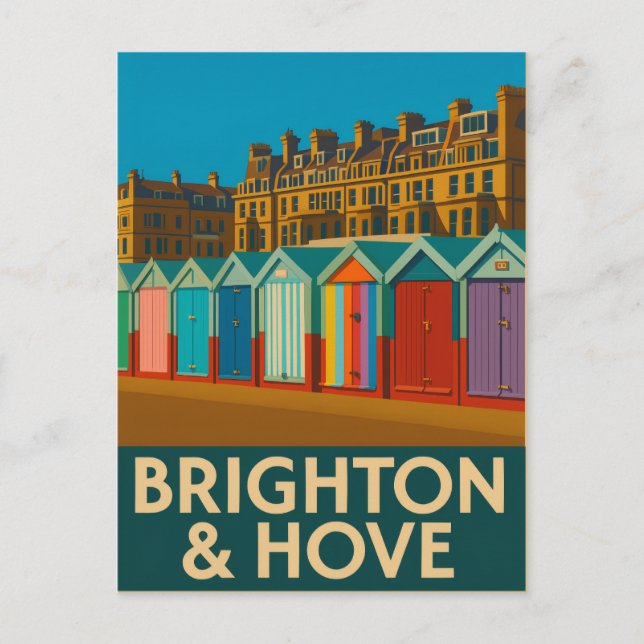 Brighton Beach Huts - Färgfläcksliknande utskrift Vykort (Framsida)