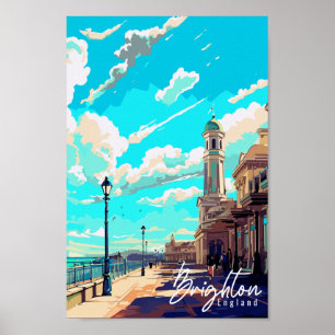 Brighton England vintage resor ställe illustration Poster