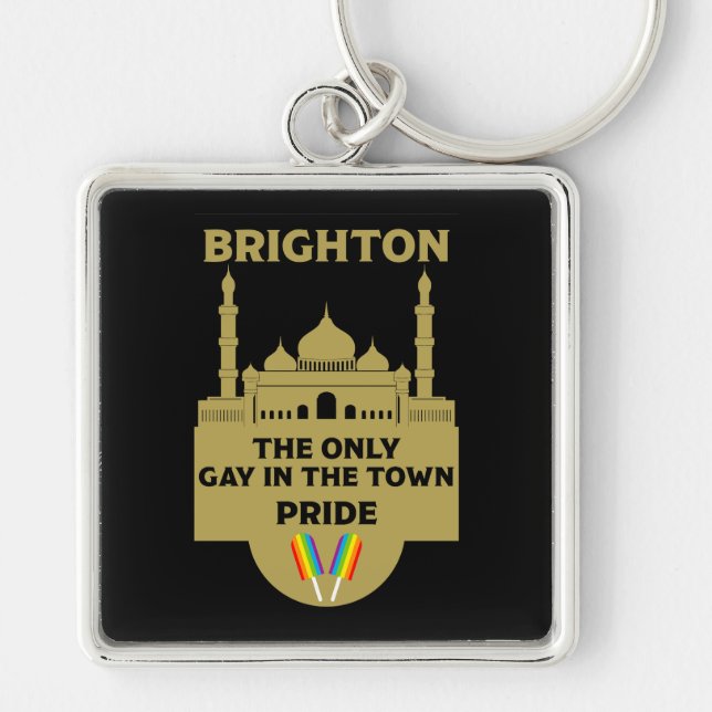 Brighton Gay pride - Brighton England HBT - Fyrkantig Silverfärgad Nyckelring (Framsidan)