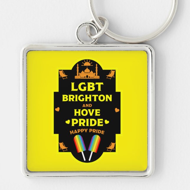 Brighton Gay pride Fyrkantig Silverfärgad Nyckelring (Framsidan)