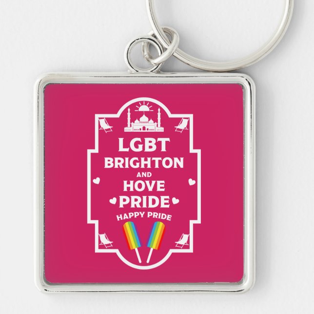 Brighton Gay pride Fyrkantig Silverfärgad Nyckelring (Framsidan)