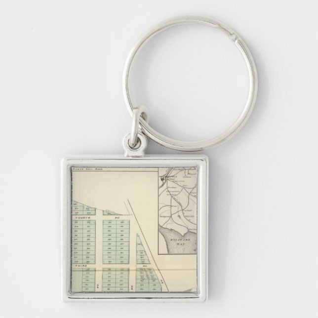 Brighton Land Association, angränsande Vår Sjö Fyrkantig Silverfärgad Nyckelring (Framsidan)