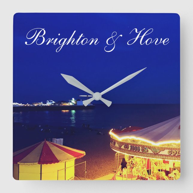 Brighton och Hove Beach vid nattetid Fyrkantig Klocka (Framsida)