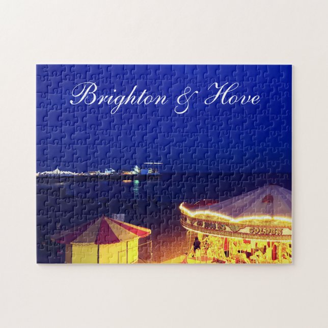 Brighton och Hove Beach vid nattetid Pussel (Horisontell)
