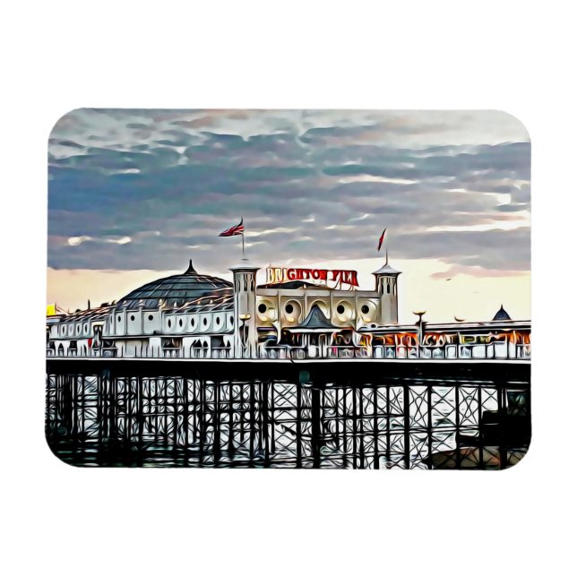Brighton Pier & Cloudy Himlar Digital Painting Magnet (Horisontell)