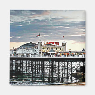 Brighton Pier & Cloudy Himlar Digital Painting Magnet