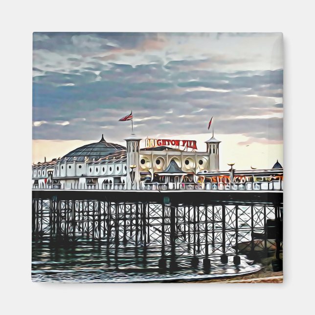 Brighton Pier & Cloudy Himlar Digital Painting Magnet (Framsidan)