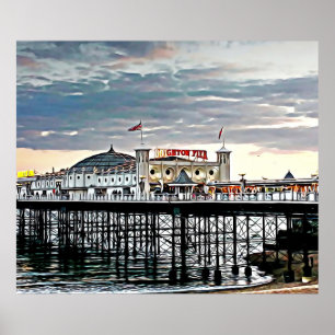 Brighton Pier & Cloudy Himlar Digital Painting Poster