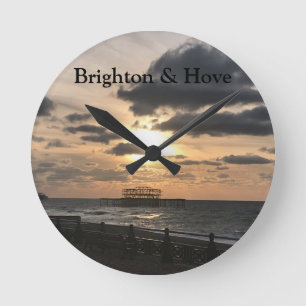 Brighton Väster Pier Sunrise Photo Rund Klocka