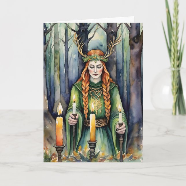 Brigid Imbolc Candlemas Forest Celtic Wiccan Helgkort (Framsida)
