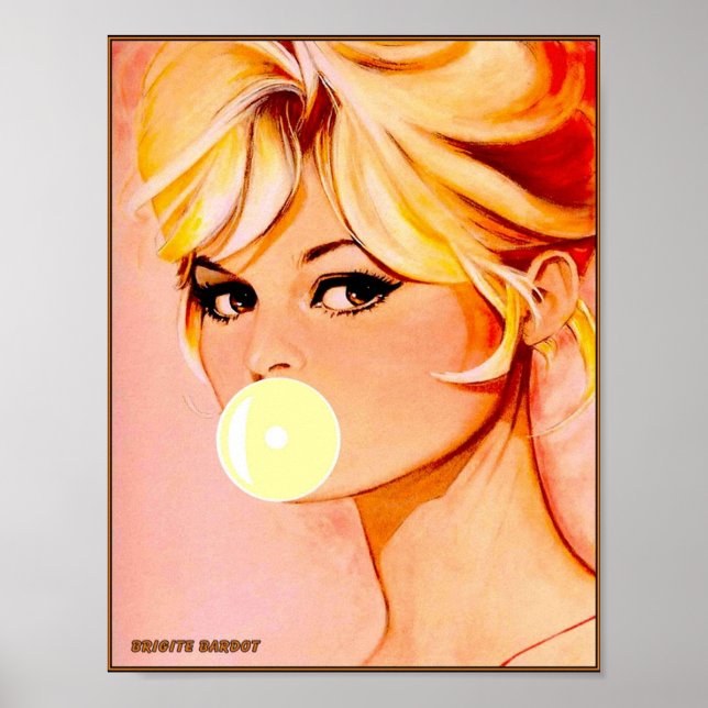 BRIGITE BARDOT Vintage Bubble Bloing Print Poster (Framsidan)
