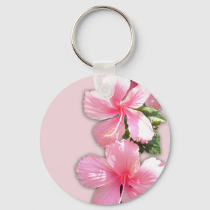 Briljande Rosa Hibiscus-blommor Nyckelring