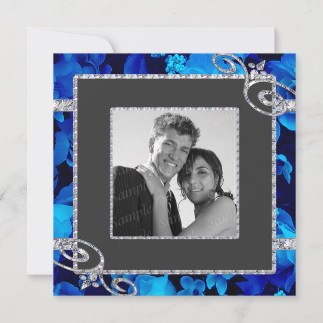 Briljant den blåttro & diamanten virvlar runt inbjudningar (Framsida)