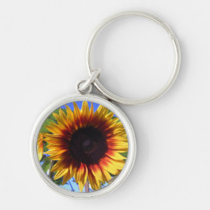 Briljant solros Keychain Rund Silverfärgad Nyckelring