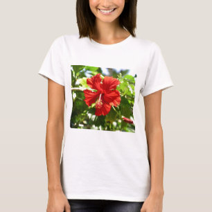 Briljantröd Hawaiiansk Hibiscus Flower Tee Shirt