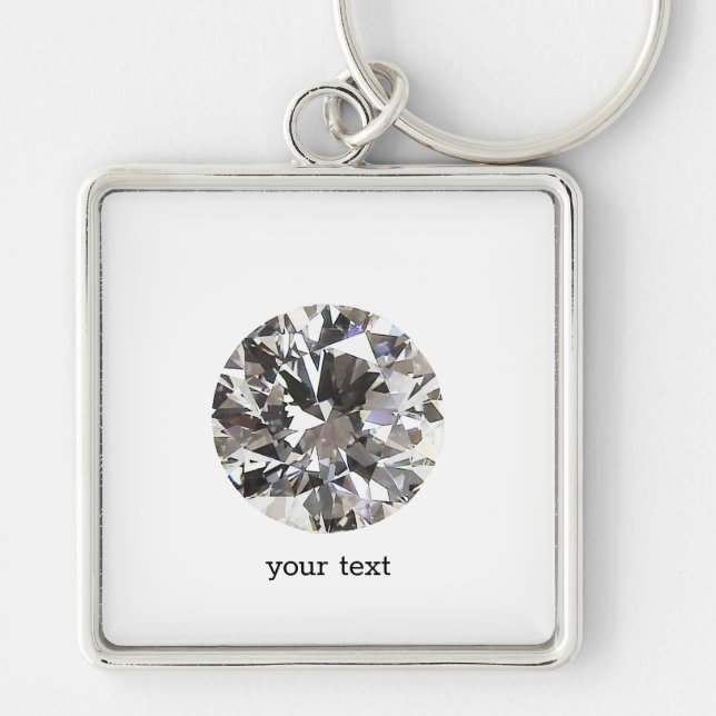 Briljantrunda Diamant Fyrkantig Silverfärgad Nyckelring (Framsidan)