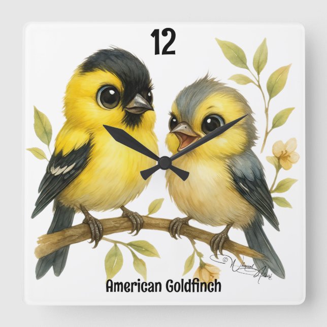 Brilliant American Goldfinch Fyrkantig Klocka (Framsida)