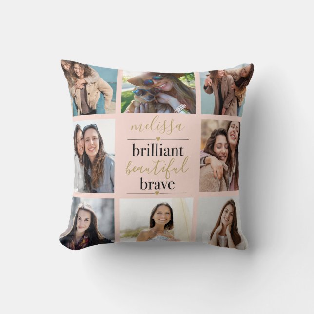 Brilliant Beautiful Brave 8 Foto Rosa Rosa Kudde (Framsida)