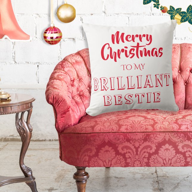 Brilliant Bestie Best Friend God jul Kudde (Say Merry Christmas to your brilliant best friend, with this red and white festive cushion.)