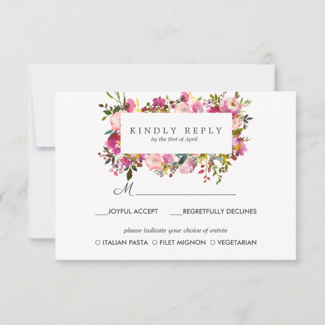 Brilliant Bloom Bröllopsvar RSVP MÅLTID alternativ OSA Kort (Framsida)