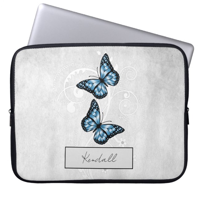 Brilliant Blue Butterflies Laptop Fodral (Framsidan)