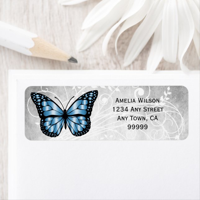 Brilliant Blue Butterfly-adressetikett Returadress Etikett (Insitu)