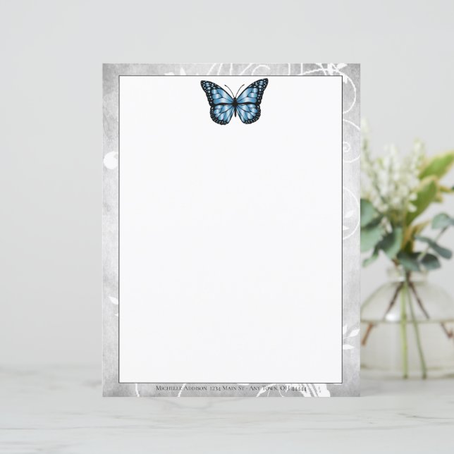 Brilliant Blue Butterfly Stationery (Stående Fram)