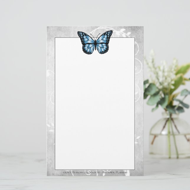 Brilliant Blue Butterfly Stationery Brevpapper (Stående Fram)