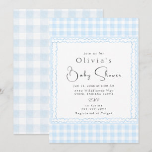 Brilliant Blue Gingham Baby Shower Inbjudningar