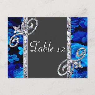 Brilliant Blue Ro & Diamond Swirls Bröllop CSTM Vykort