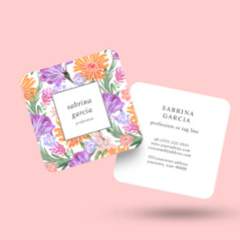 Brilliant Flowers | rosa av violett blå orange Fyrkantigt Visitkort