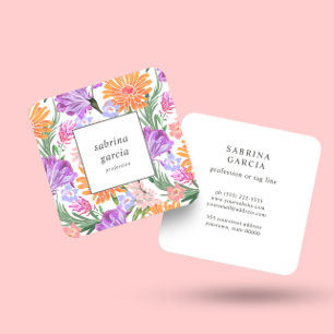 Brilliant Flowers rosa av violett blå orange Fyrkantigt Visitkort