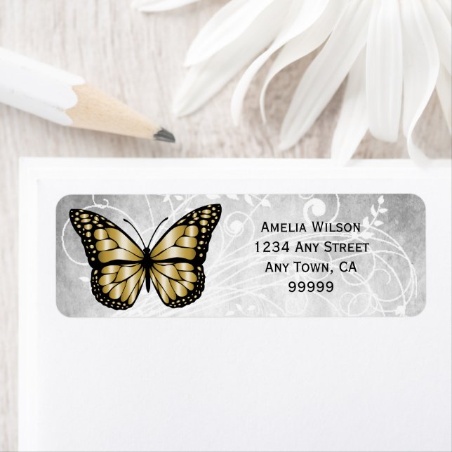 Brilliant Guld Butterfly Address Label Returadress Etikett (Insitu)