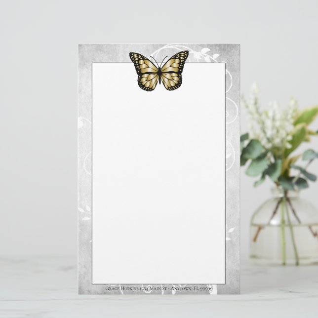 Brilliant Guld Butterfly Stationery Brevpapper (Stående Fram)