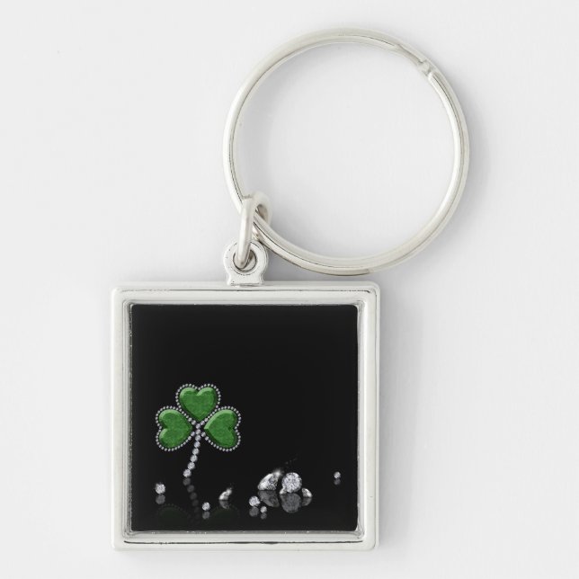 Brilliant Lycklig St. Patrick Day Diamonds Fyrkantig Silverfärgad Nyckelring (Framsidan)