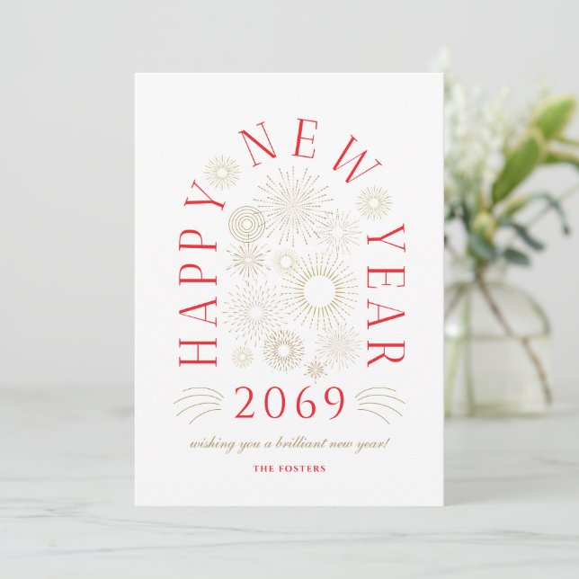 Brilliant New Year Firework Business Greeting Card Julkort (Stående Fram)