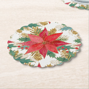 Brilliant Poinsettia och Holly Papper Underlägg