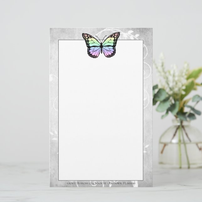 Brilliant Rainbow Butterfly Stationery Brevpapper (Stående Fram)