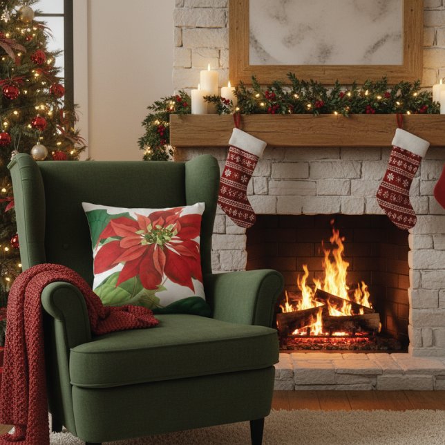 Brilliant Red Poinsettia Botanical Kudde (Skapare uppladdad)