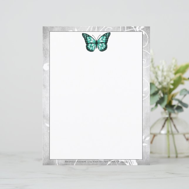 Brilliant Teal Butterfly Stationery (Stående Fram)