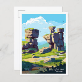 Brimham Rocks Head England Vintage illustration Vykort