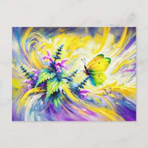Brimstone Butterfly med Dead Nettle Flowers Oil Vykort