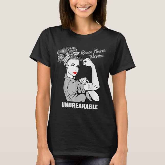 Brin Cancer Warrior Obrytable Awareness Gift T Shirt (Framsida)