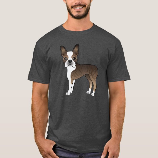Brindle and White Boston Terrier Hund Illustration T Shirt (Framsida)