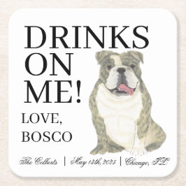 Brindle and White English Bulldog Hund Bröllop Underlägg Papper Kvadrat